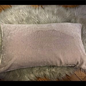 Pink kissy lips down decorative pillow